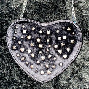 Black Heart Studded Purse with Chain Strap